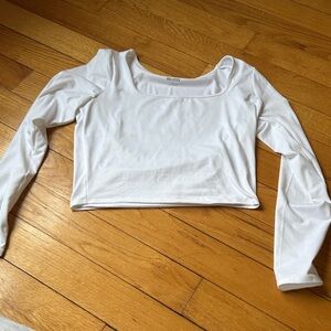 Hollister White Long-Sleeve Square Neck Cropped Top